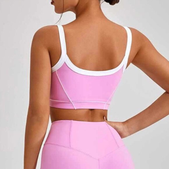 OTOS Sport Athletic Set Crop Top Bra and Shorts High Support Padded Gym Pink L - Picture 4 of 6
